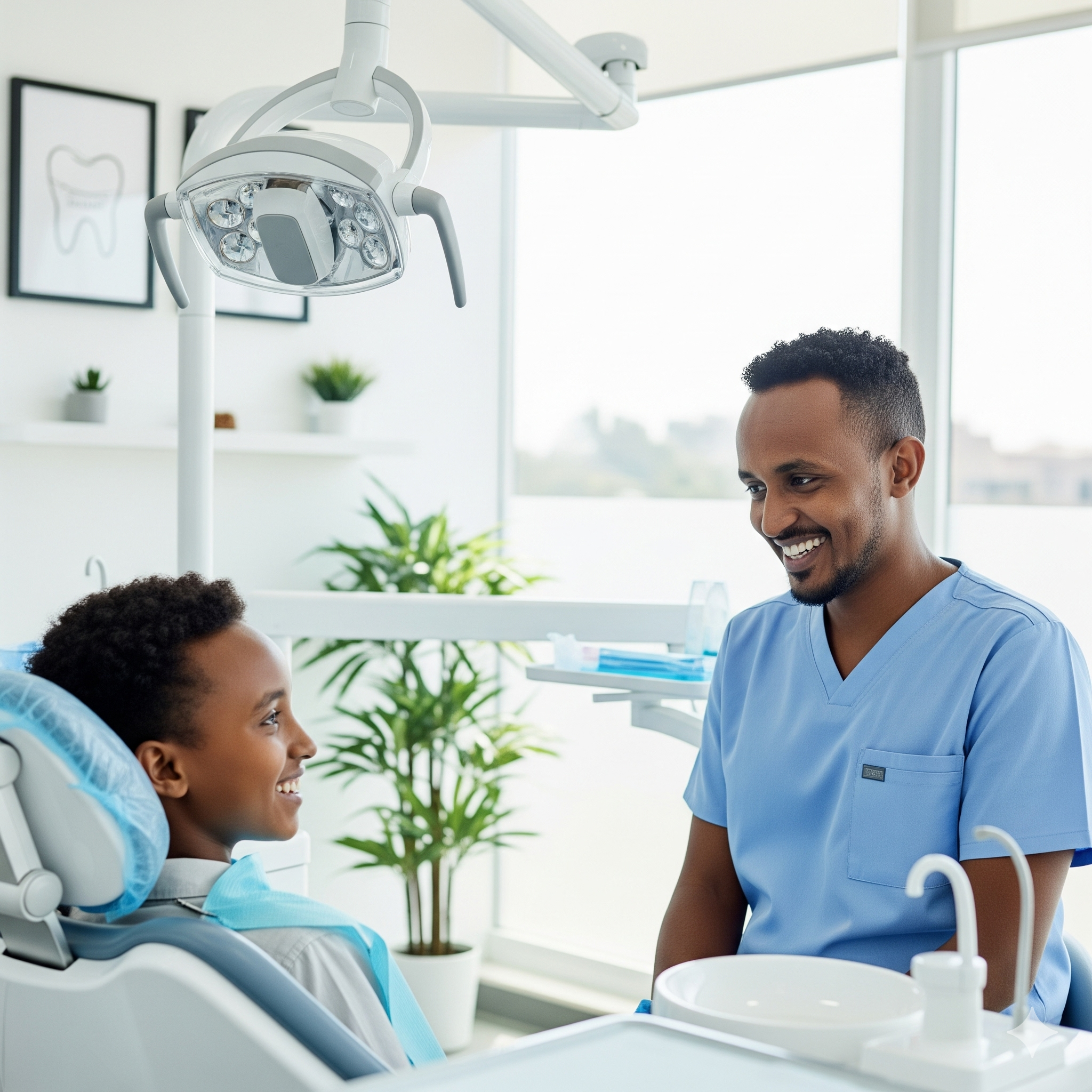 Friendly dentist with patient at BABI Dental Clinic